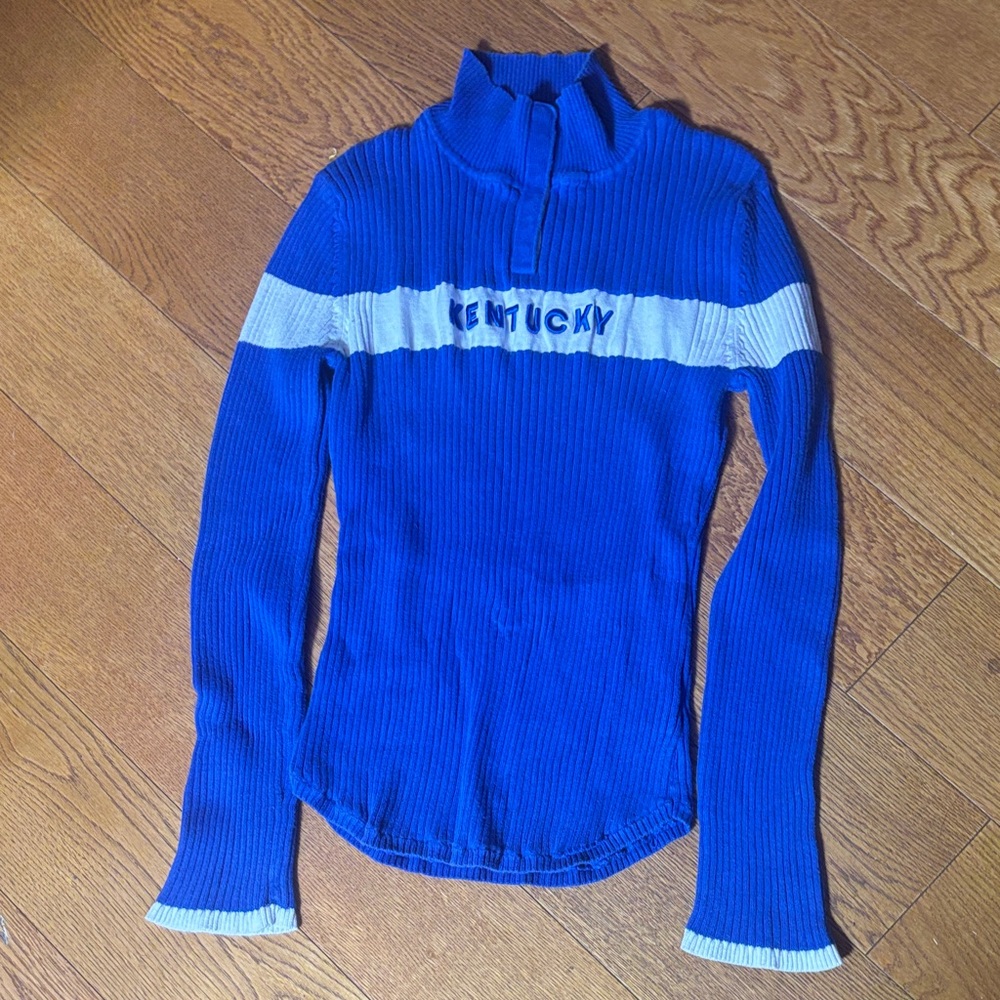 Vintage Kentucky Blue Ribbed Quarter-Zip Pullover